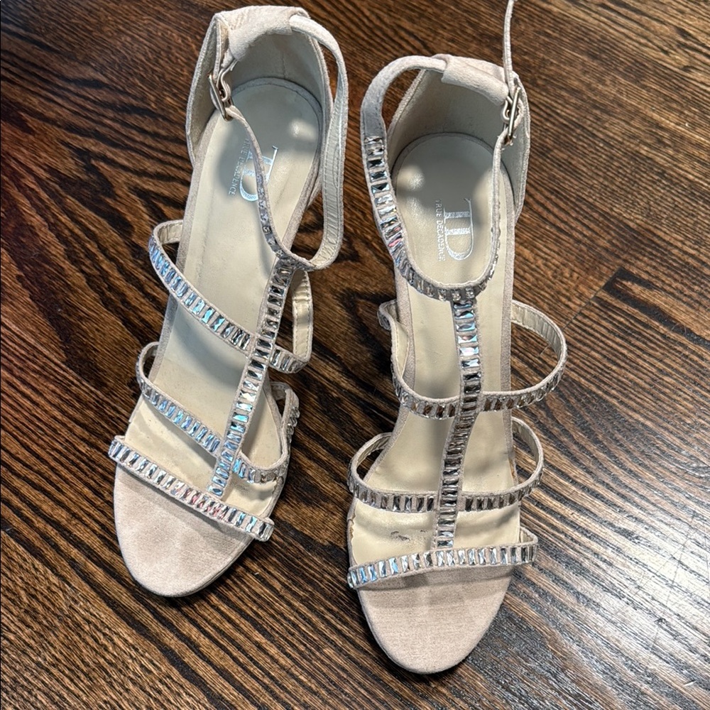 Cream Strappy Heels with Rhinestones for Special Occasions